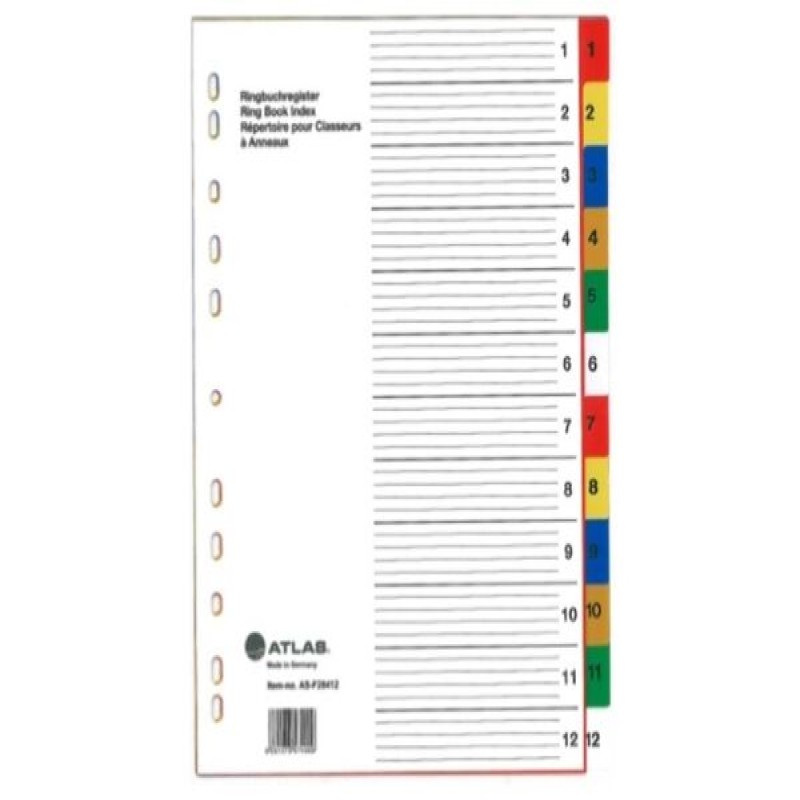 Atlas Divider 1-12 Plastic Colored with Numbers