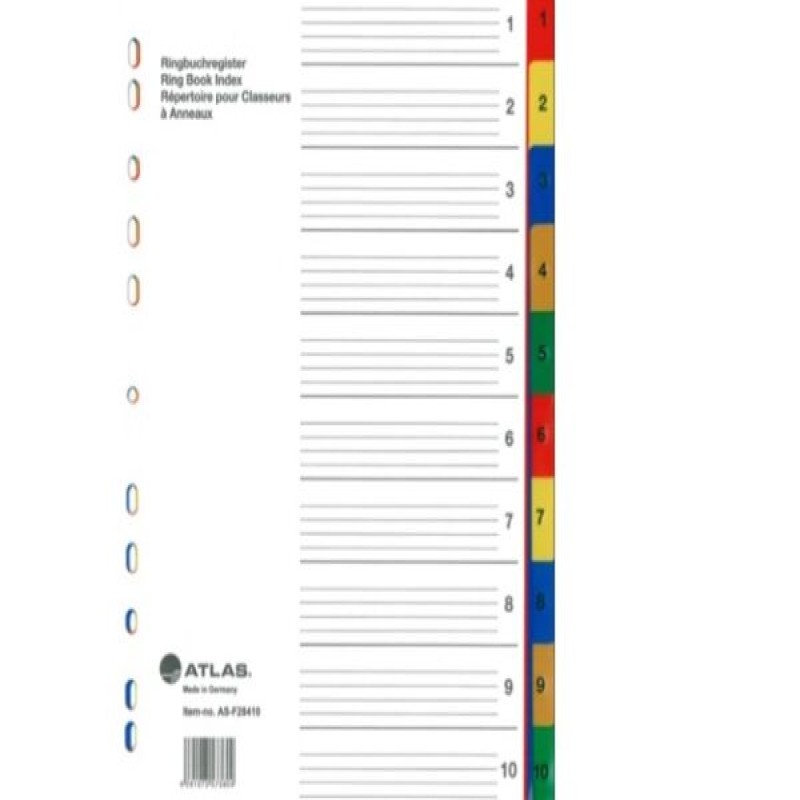 Atlas Divider 1-10 Plastic Colored with Numbers