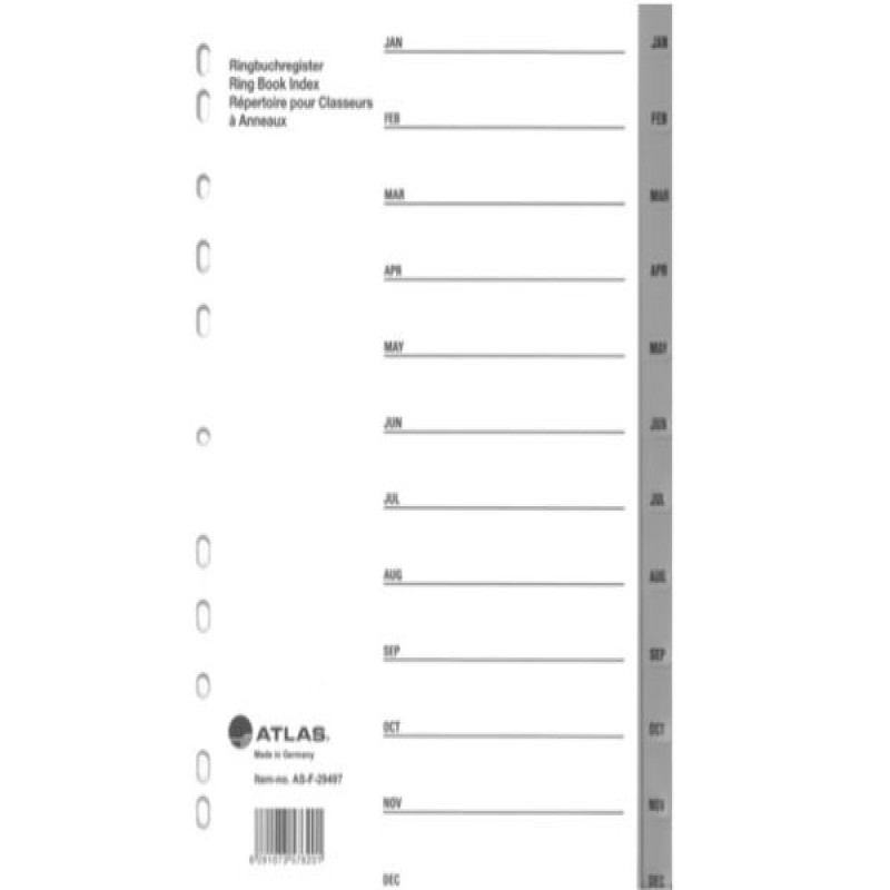 Atlas Divider JAN-DEC Plastic Grey