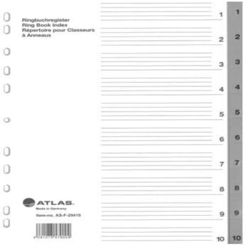 Atlas Divider 1-10 Plastic Grey
