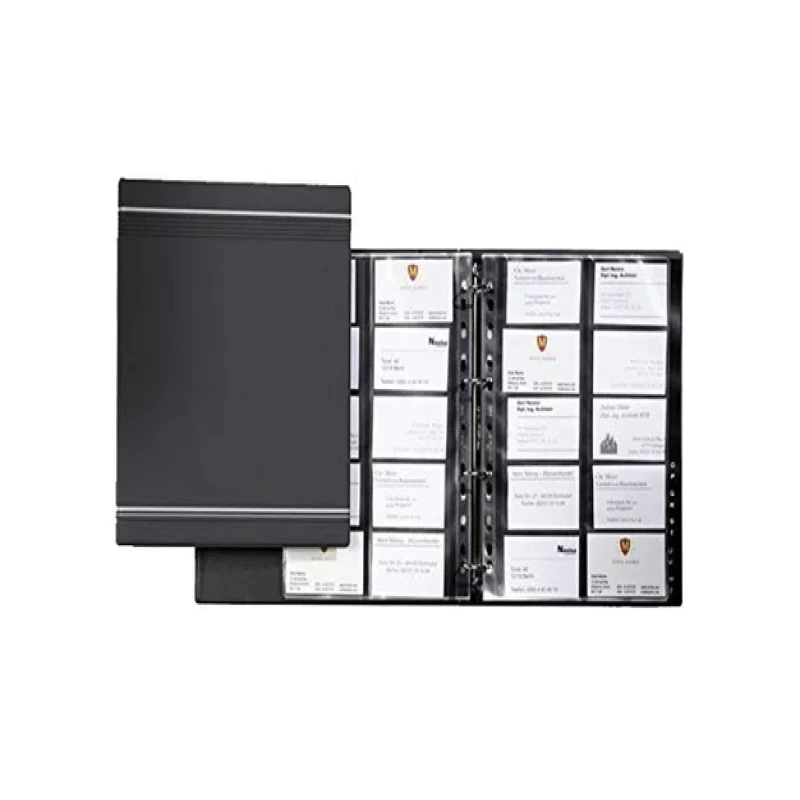 Durable Visifix Business Card Ring Binder for 400 Cards, A4, 20 Pockets, Black
