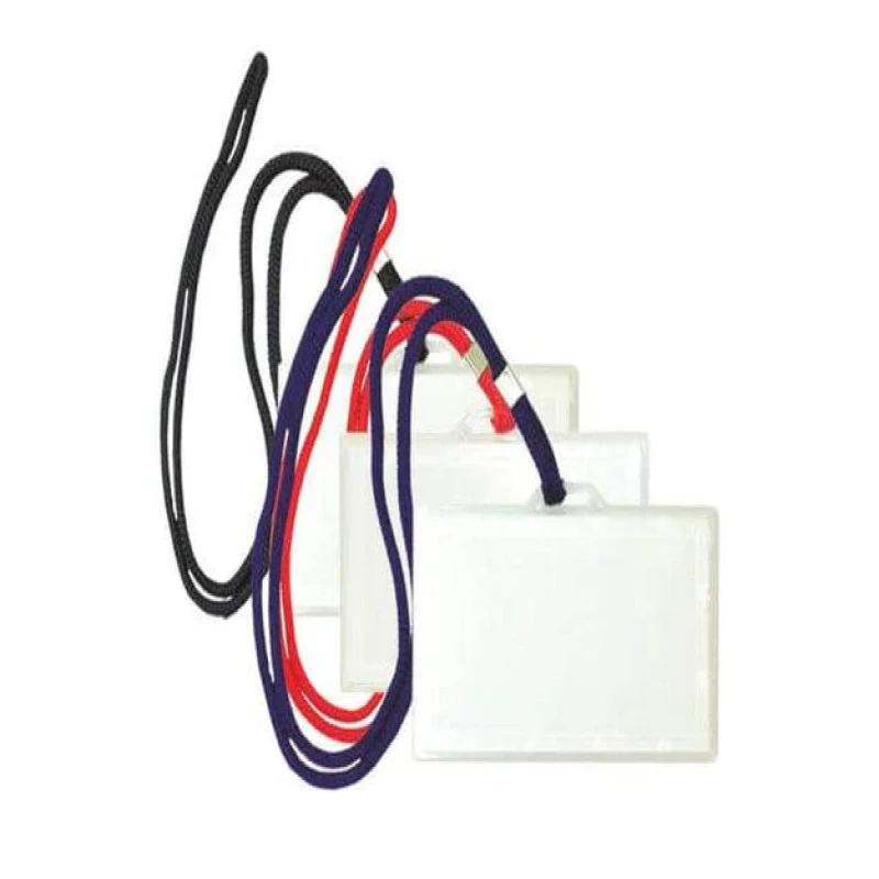 Horizontal Name Badge Holders With Round Lanyard, 1X50 Pkt FSNAON-800BK