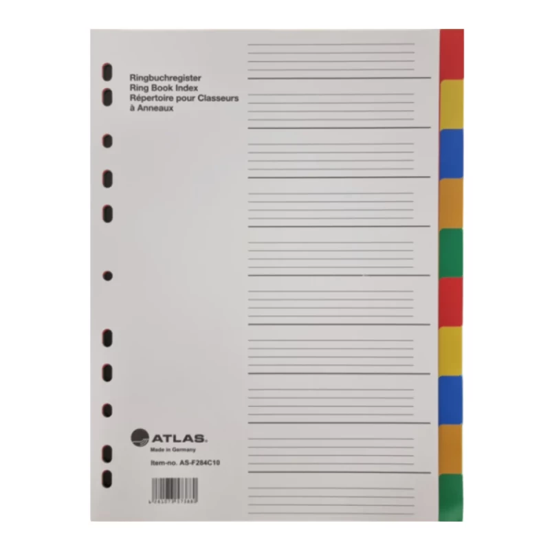 Atlas Divider Plastic Colored, 10 Tabs