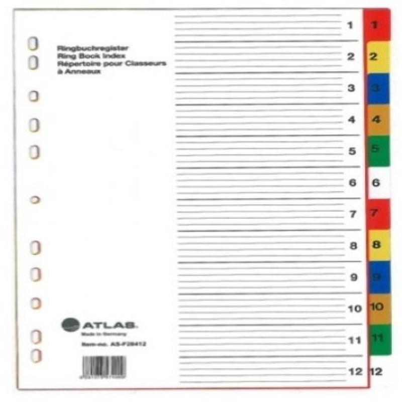 Atlas Divider Manila Colored, 12 Tabs